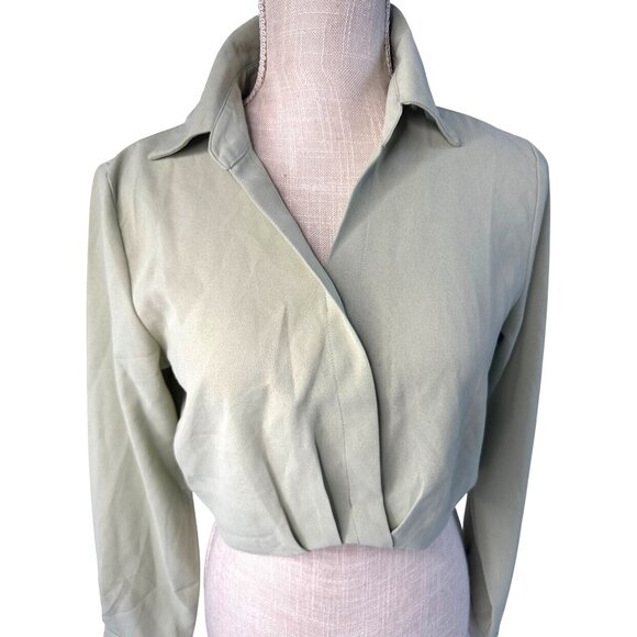 Dazy Womens Cropped Button-Down Shirt In Sage Green M - Picture 1 of 9